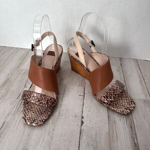 Louise et Cie Sandals 8M‎ Wedge Lo Quarza Snake Print Leather Party Brown Buckle